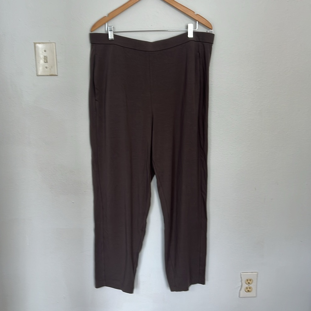 EILEEN FISHER Pants 1X Tencel Stretch Jersey Straight Leg High Waist Gray‎